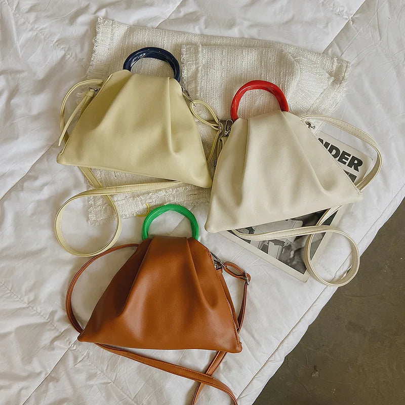 Small Totes With Ring Handle PU Leather Women's Handbag Shoulder Messenger Bag