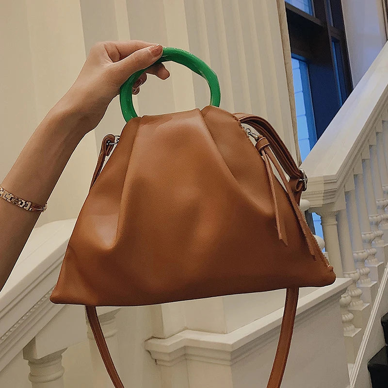 Small Totes With Ring Handle PU Leather Women's Handbag Shoulder Messenger Bag