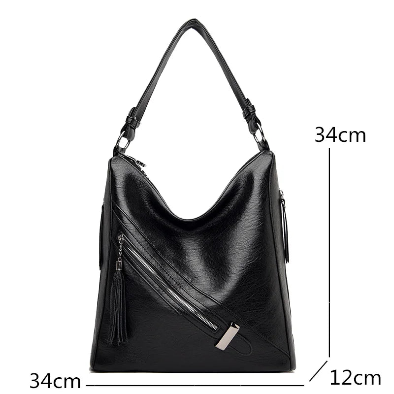 Soft Leather Ladies Messenger Bag High Capacity Tassel Handbag