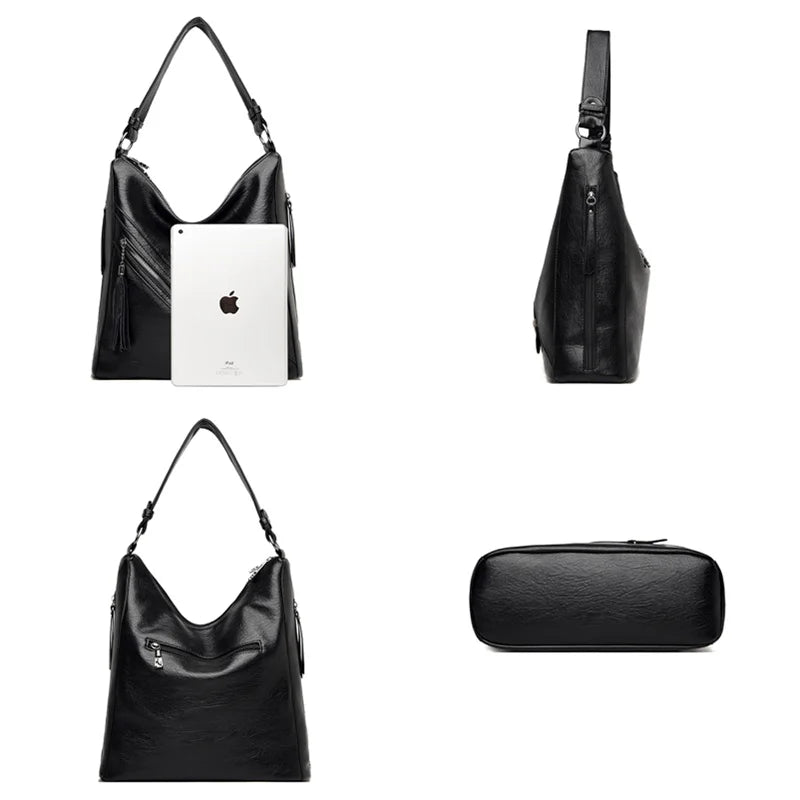 Soft Leather Ladies Messenger Bag High Capacity Tassel Handbag