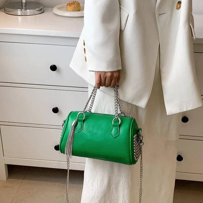 Tassel Crossbody Bag Thick Chain Rivet Messenger Bag