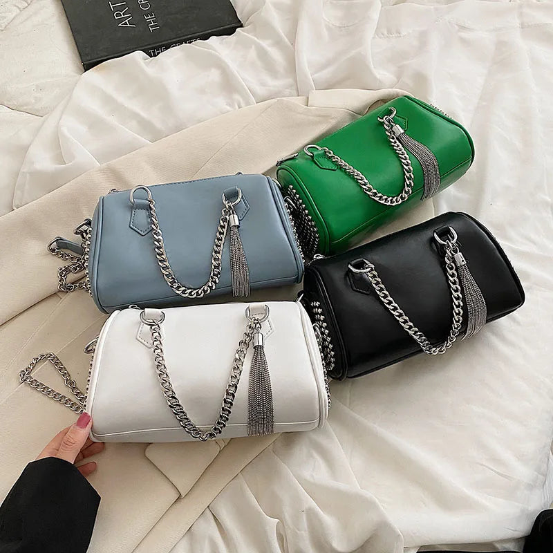 Tassel Crossbody Bag Thick Chain Rivet Messenger Bag