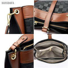 Plaid Leather Shoulder Crossbody Tote Bag for Women