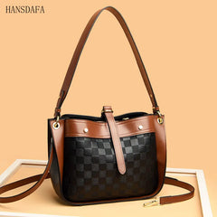 Plaid Leather Shoulder Crossbody Tote Bag for Women