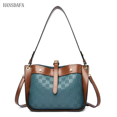 Plaid Leather Shoulder Crossbody Tote Bag for Women