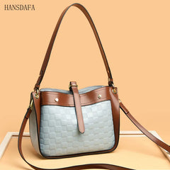 Plaid Leather Shoulder Crossbody Tote Bag for Women