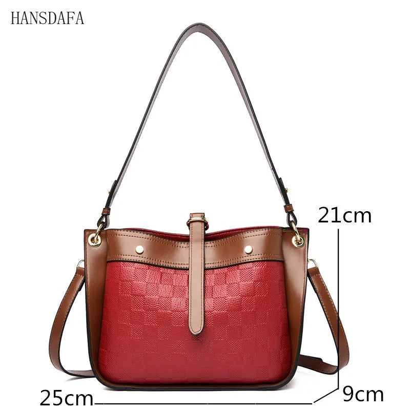 Plaid Leather Shoulder Crossbody Tote Bag for Women
