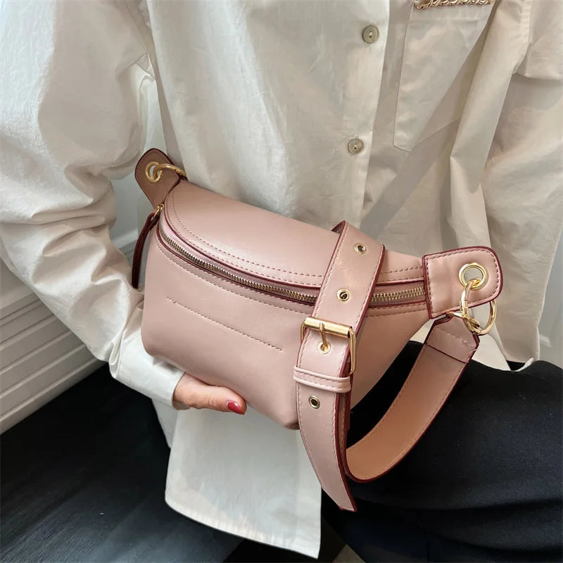 Leather Waist Bag Women Fanny Pack Female Chest Belt Bag