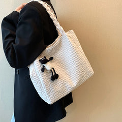Winter Women's Corduroy Shoulder Bag Striped Tote Lady Purse Handbag