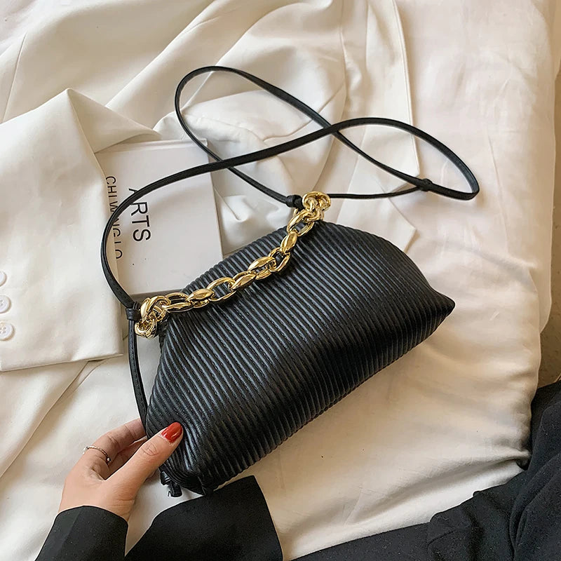 Women Crossbody Bag Metal Thick Chain Shoulder Pack Soft Leather Handbags Bags