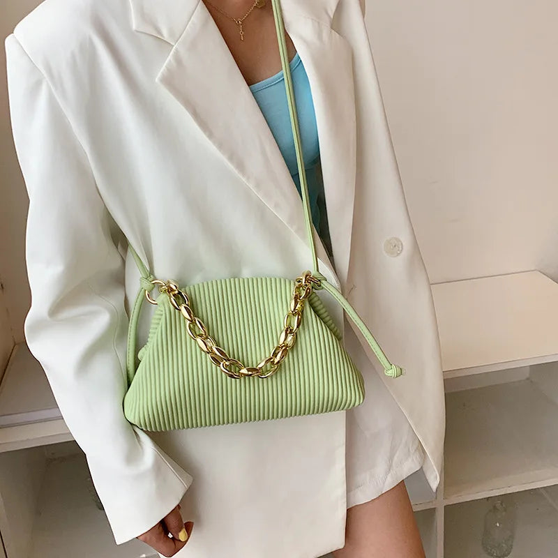 Women Crossbody Bag Metal Thick Chain Shoulder Pack Soft Leather Handbags Bags