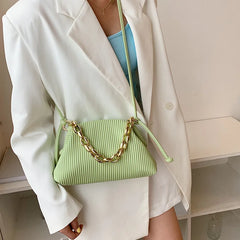 Women Crossbody Bag Metal Thick Chain Shoulder Pack Soft Leather Handbags Bags
