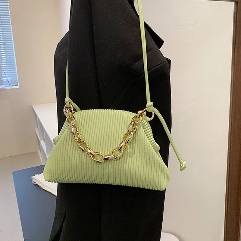Women Crossbody Bag Metal Thick Chain Shoulder Pack Soft Leather Handbags Bags