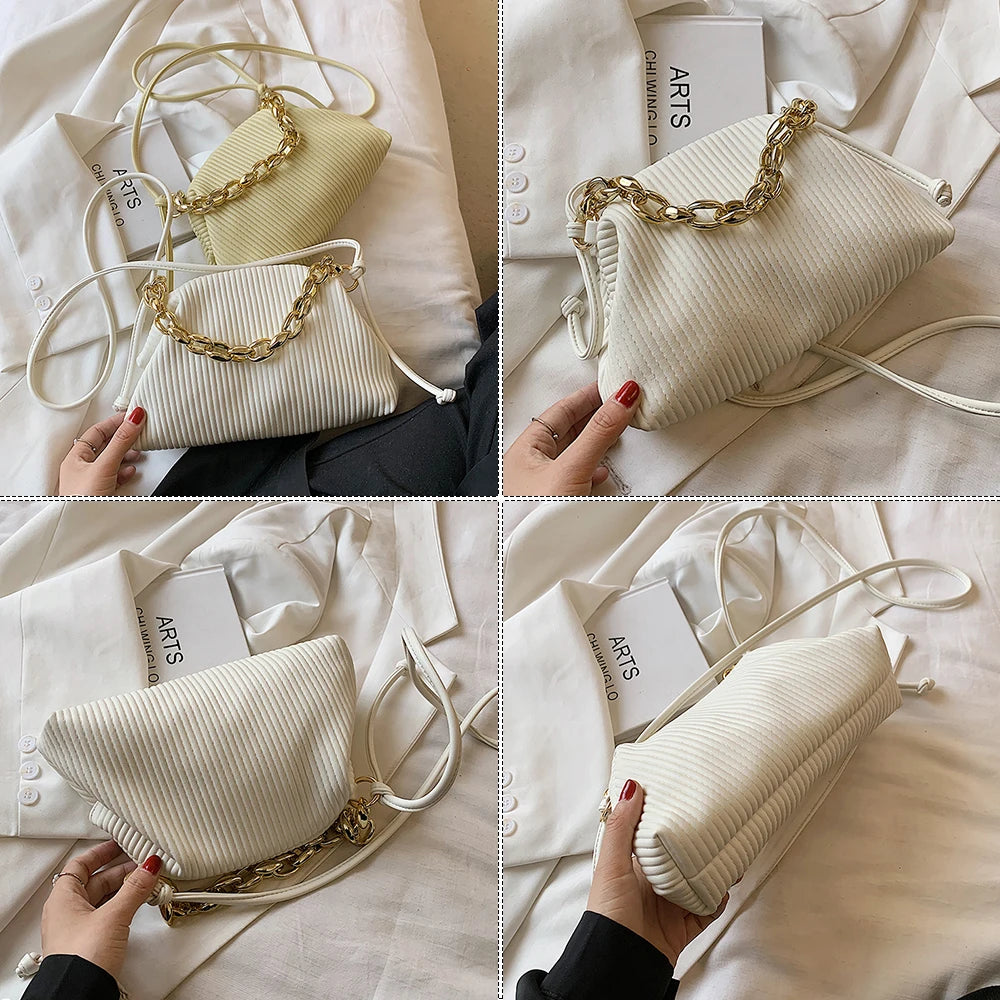 Women Crossbody Bag Metal Thick Chain Shoulder Pack Soft Leather Handbags Bags