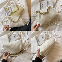 Women Crossbody Bag Metal Thick Chain Shoulder Pack Soft Leather Handbags Bags