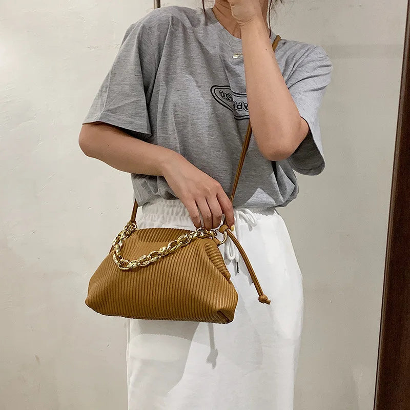 Women Crossbody Bag Metal Thick Chain Shoulder Pack Soft Leather Handbags Bags