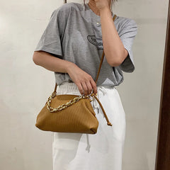 Women Crossbody Bag Metal Thick Chain Shoulder Pack Soft Leather Handbags Bags