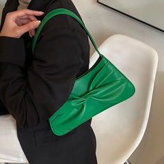 Green Brown Armpit Bags Ruched Handbags PU Leather Underarm Bags