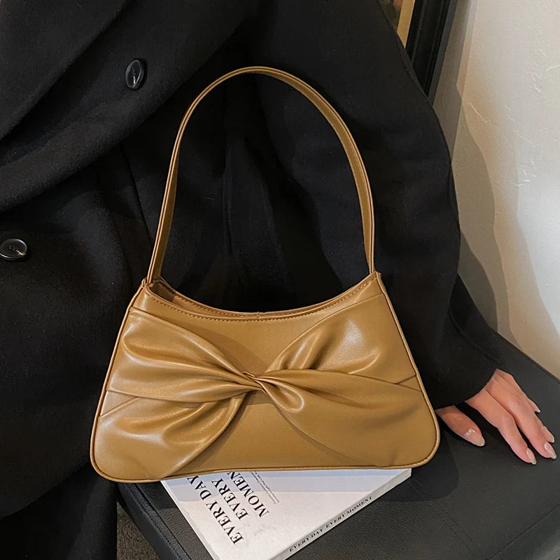 Green Brown Armpit Bags Ruched Handbags PU Leather Underarm Bags