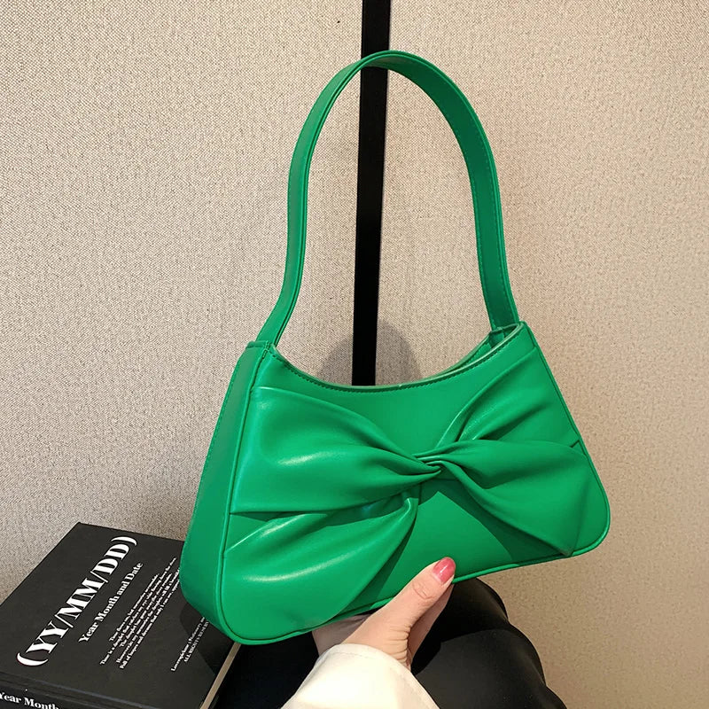 Green Brown Armpit Bags Ruched Handbags PU Leather Underarm Bags