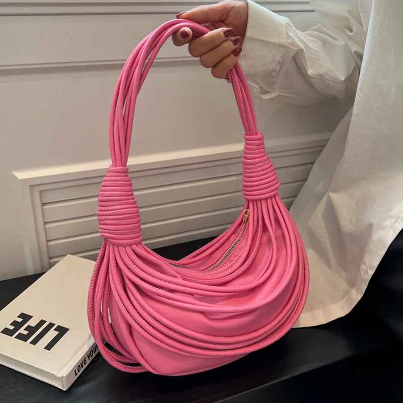 Soft Leather Weave Shoulder Bag Purse Underarm Bag Lady Clutch Satchel