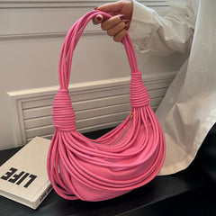 Soft Leather Weave Shoulder Bag Purse Underarm Bag Lady Clutch Satchel