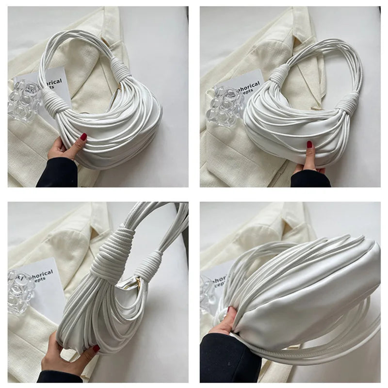 Soft Leather Weave Shoulder Bag Purse Underarm Bag Lady Clutch Satchel