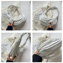 Soft Leather Weave Shoulder Bag Purse Underarm Bag Lady Clutch Satchel
