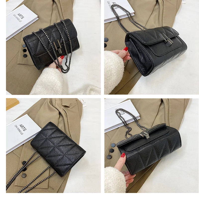 Leather Chain Crossbody Bag Women Handbag Small Tote Purse Shoulder Bag