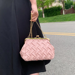 Women Shoulder Bag Summer Weave Bag Lady Clamp Evening Bag Handbag