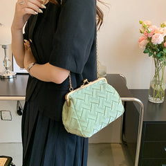 Women Shoulder Bag Summer Weave Bag Lady Clamp Evening Bag Handbag
