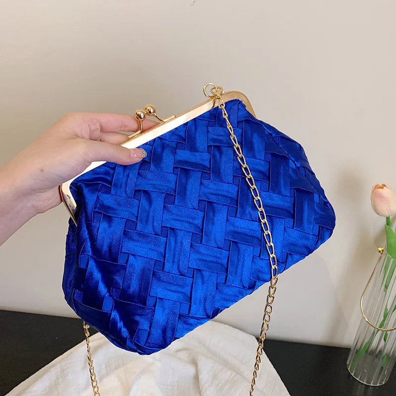Women Shoulder Bag Summer Weave Bag Lady Clamp Evening Bag Handbag