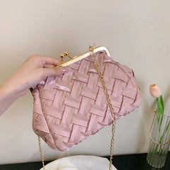 Women Shoulder Bag Summer Weave Bag Lady Clamp Evening Bag Handbag