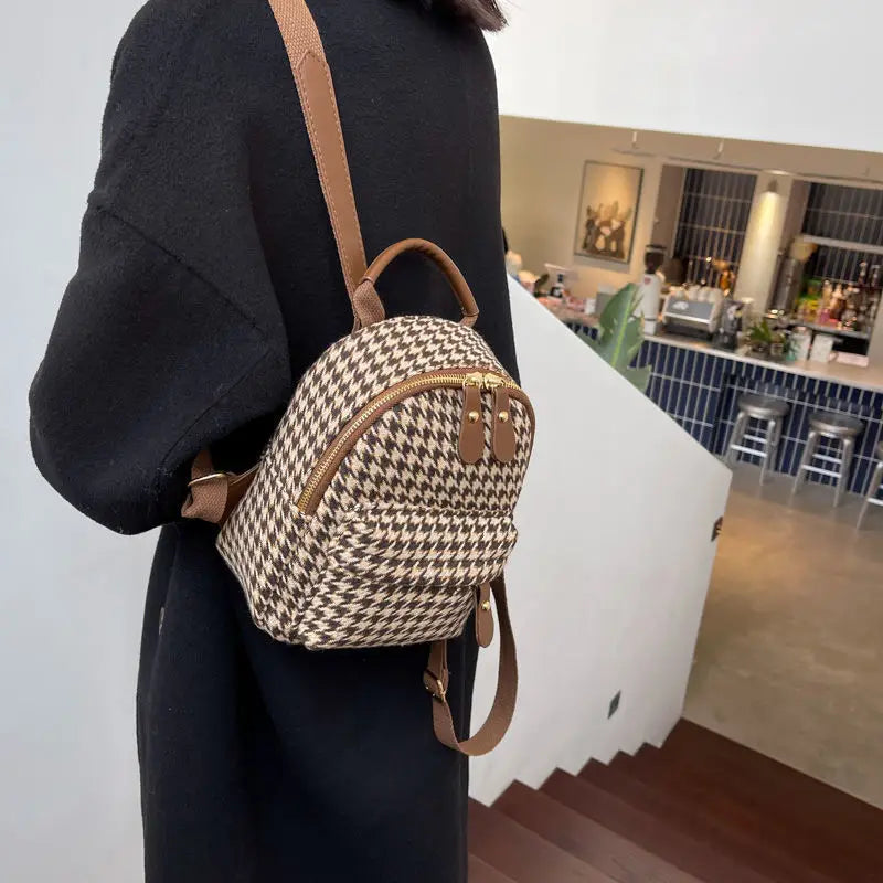 Women Small Backpack Cotton and Pu Leather Backpacks for Teenager Girls