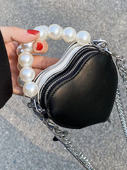 Heart Beading Shoulder Crossbody Bag Women's Pu Leather Handbag