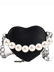 Heart Beading Shoulder Crossbody Bag Women's Pu Leather Handbag