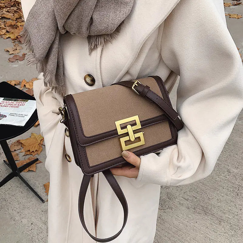 Small Square Crossbody Bag Lock Shoulder Bag PU Leather