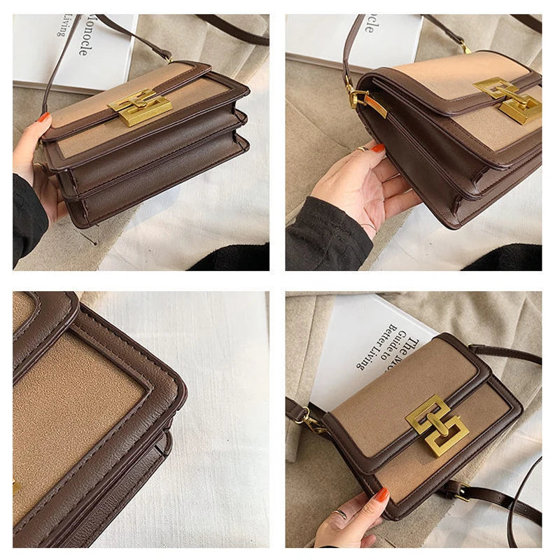 Small Square Crossbody Bag Lock Shoulder Bag PU Leather