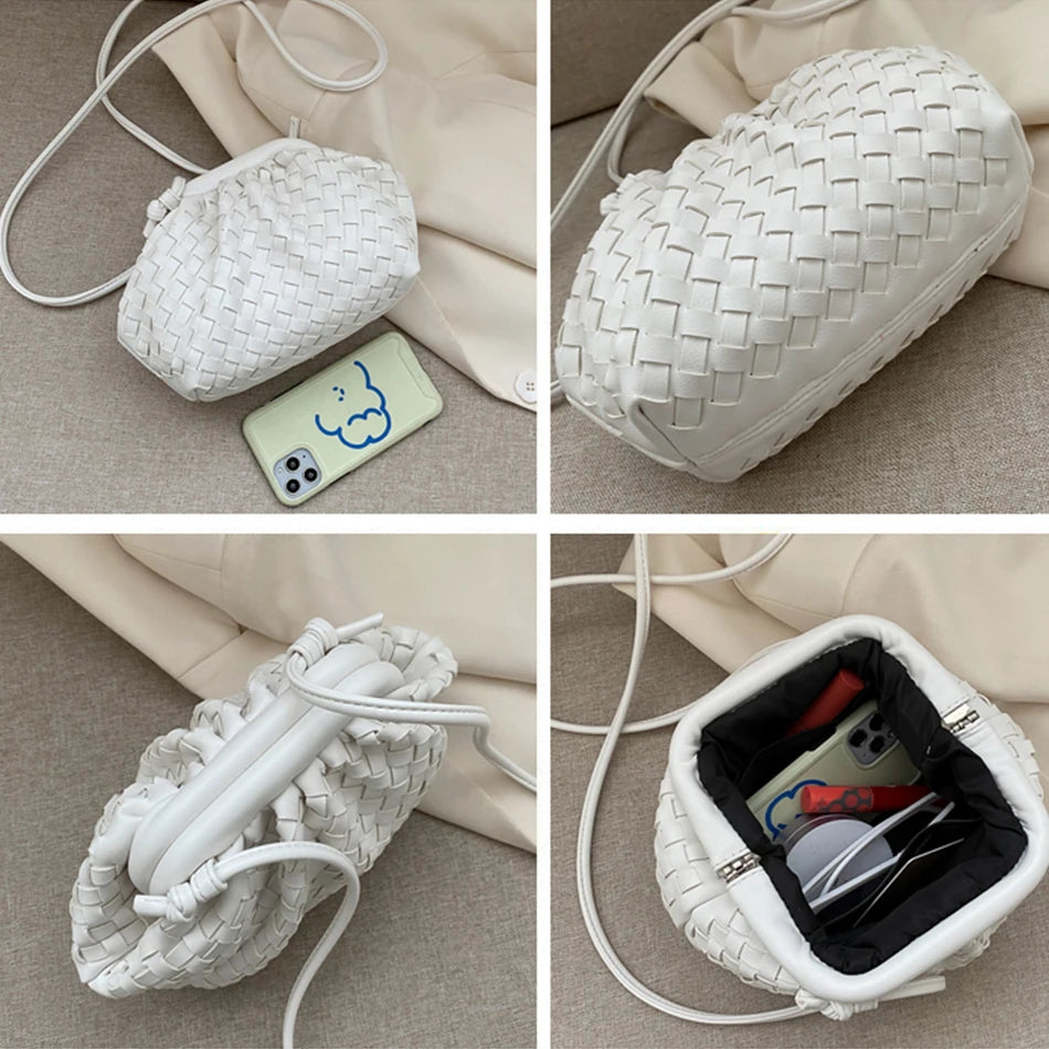 Women's Small Cloud Bag Weave PU Leather Shoulder Crossbody Bags