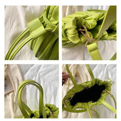 Women's Pleats Bucket Bag High PU Leather Small Crossbody Bag