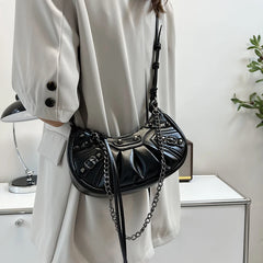 Green Rivet Half Moon Hobo Bag Punk Style Satchel Handbag