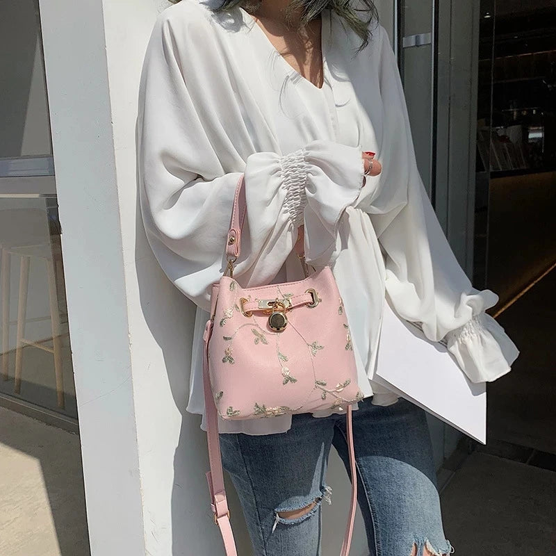 High Quality Crossbody Bag for Women, Floral Bucket Shoulder Messenger Bag