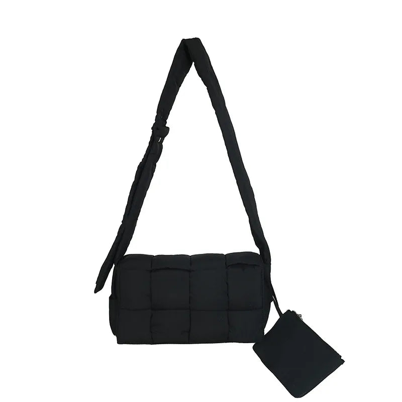 Plaid Down Shoulder Bag Cotton Crossbody Bags Warm Soft Handbags Purses Tote