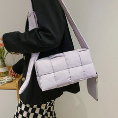 Plaid Down Shoulder Bag Cotton Crossbody Bags Warm Soft Handbags Purses Tote
