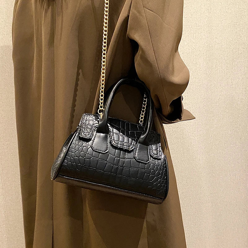 Stone Pattern Shell Bag Women's Handbags Chains Shoulder Crossbody Bags