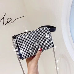 Bright Diamond Shoulder Bag Women PU Leather Chains Messenger Handbag