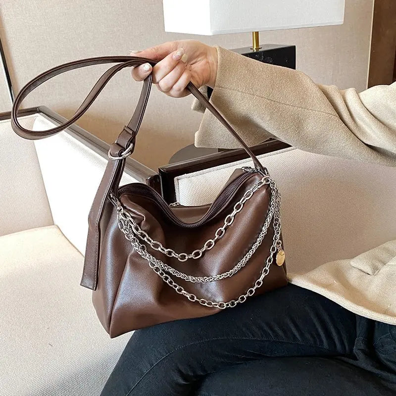 Women's Soft PU Leather Shoulder Bag Chain Crossbody Casual Handbag Purse