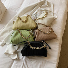 Green Leather Chain Crossbody Bag for Women