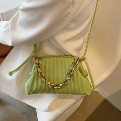 Green Leather Chain Crossbody Bag for Women
