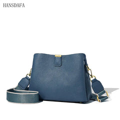 Cow Leather Women Shoulder Crossbody Bag 3 Layer Ladies Small Bucket Handbag